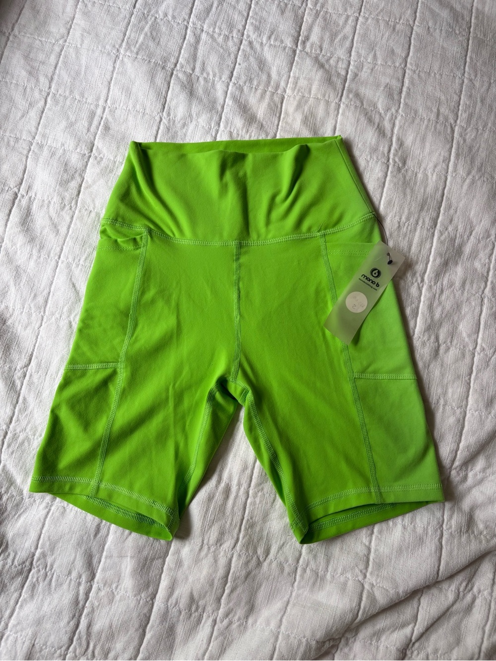 NEW Mono B High-Rise Lime Green Women's Athletic Bike Shorts w Pockets Small
